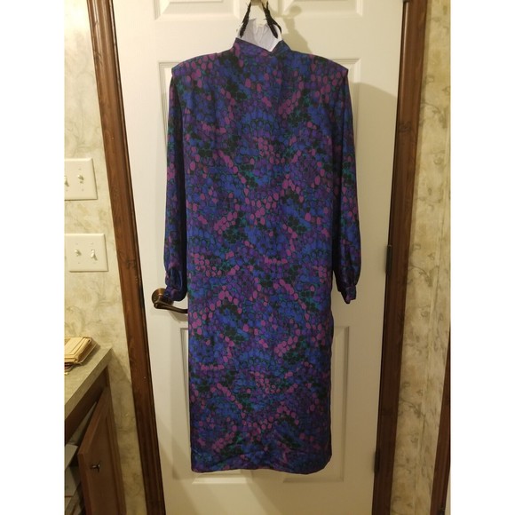 Women 16 The 1 East Custom Collection blue purple dot midi dress vintage collar - Picture 2 of 10